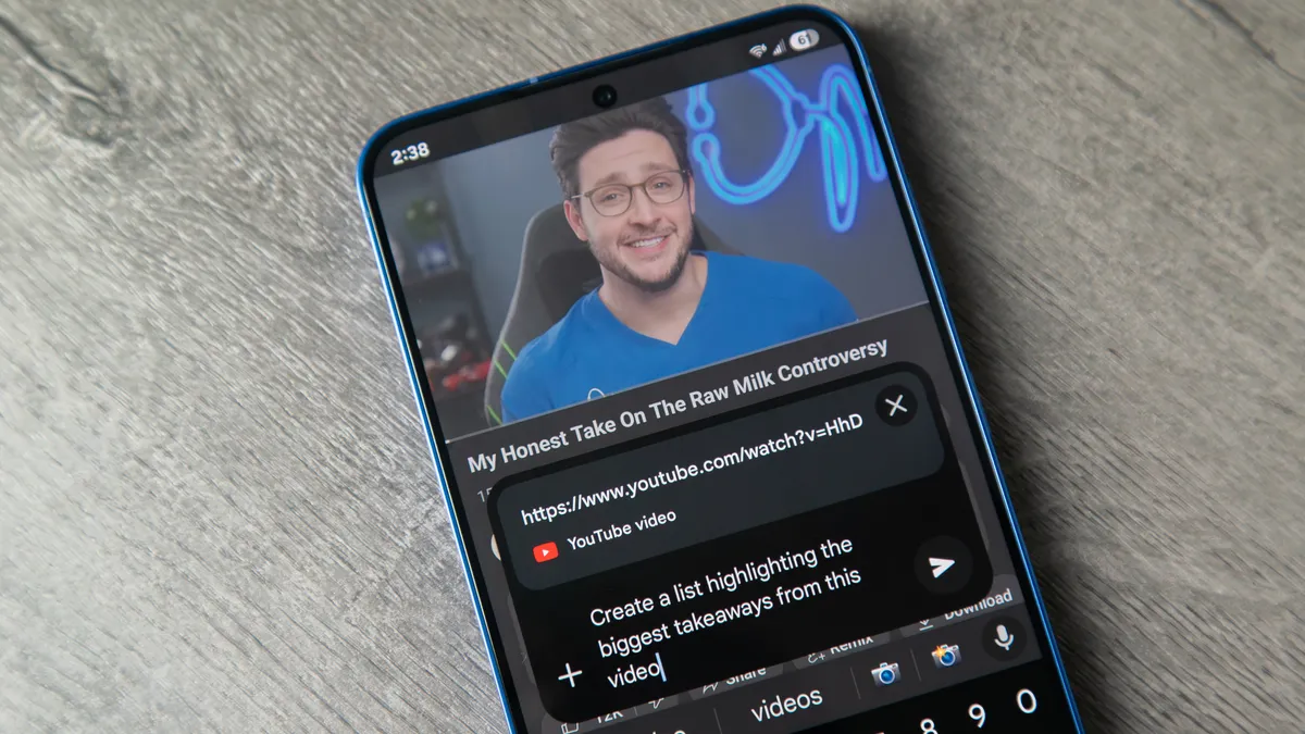 提示 Gemini 在 Galaxy S25 Plus 上创建 YouTube 视频注释