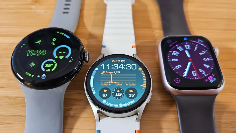 三星 Galaxy Watch 7 与 45 毫米 Apple Watch Series 9 和 45 毫米 Google Pixel Watch 3 对比