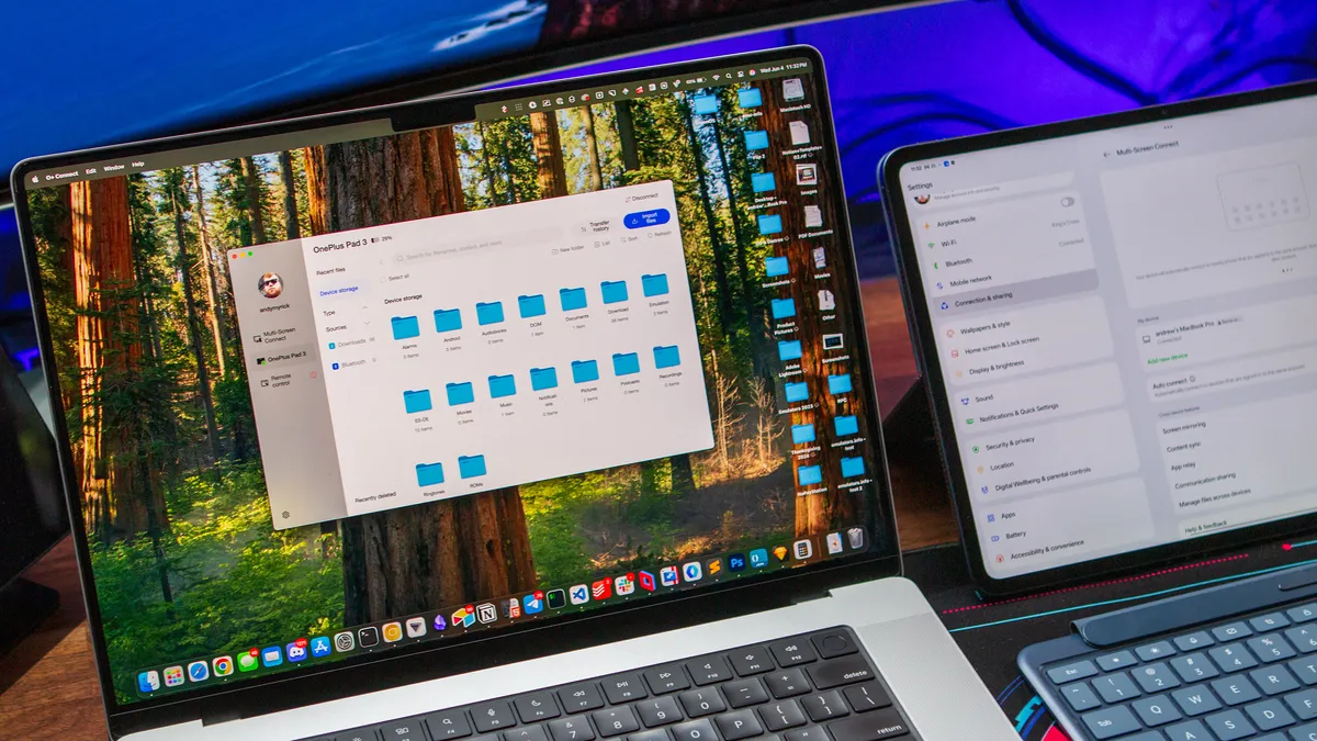OnePlus Pad 3 和 MacBook Pro 之间的 O+ 连接