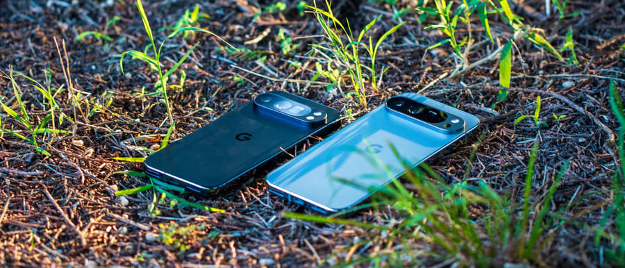 Google Pixel 9 Pro 和 Pixel 9 Pro XL 的斜视图