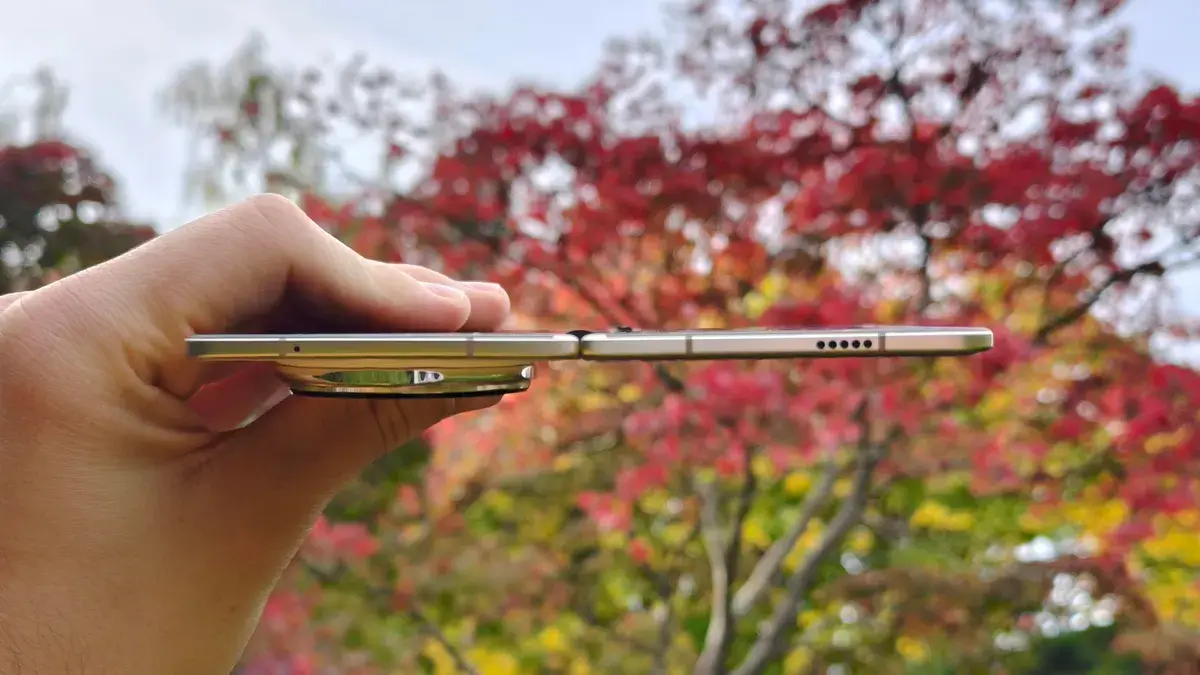 荣耀 Magic V5，顶部边缘，背景为红树