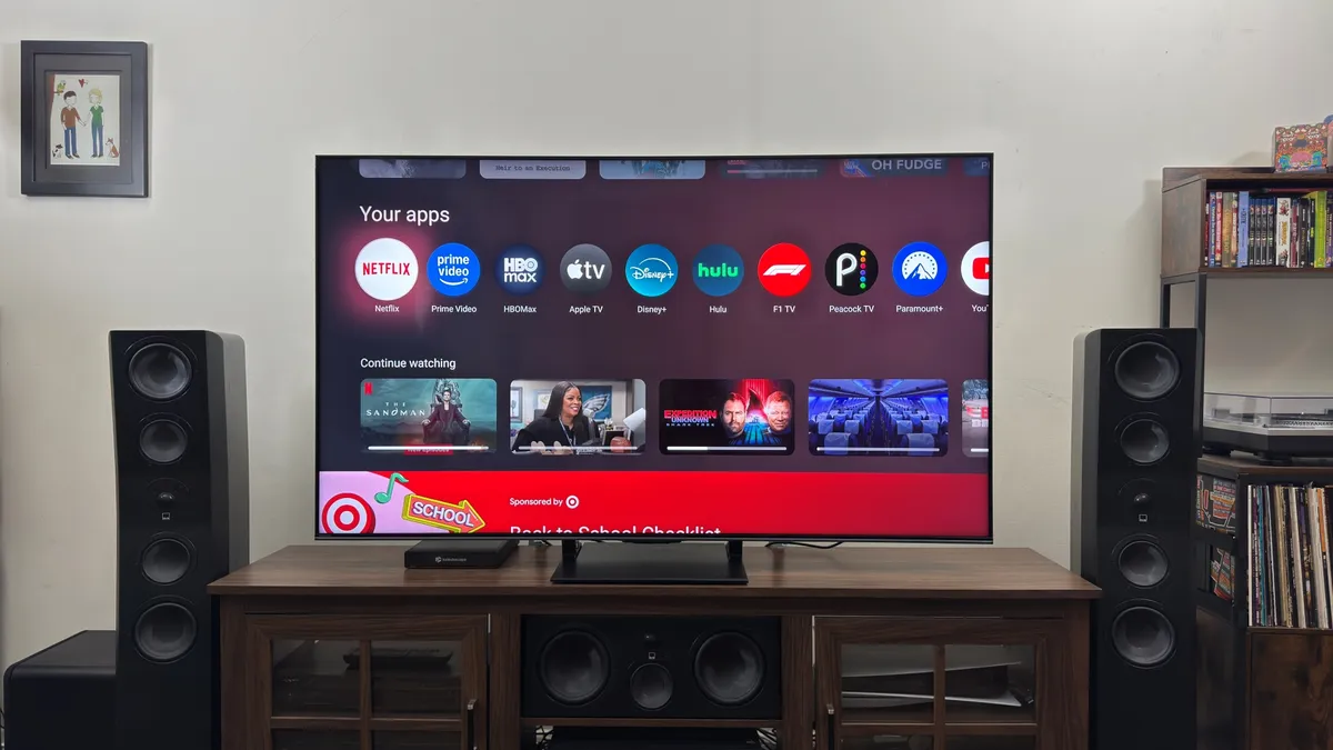 海信 U75QG 屏幕上显示 Google TV 界面