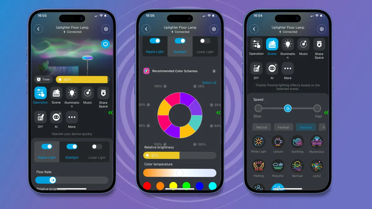 三张屏幕截图展示了 Govee Home 应用中的一些功能
