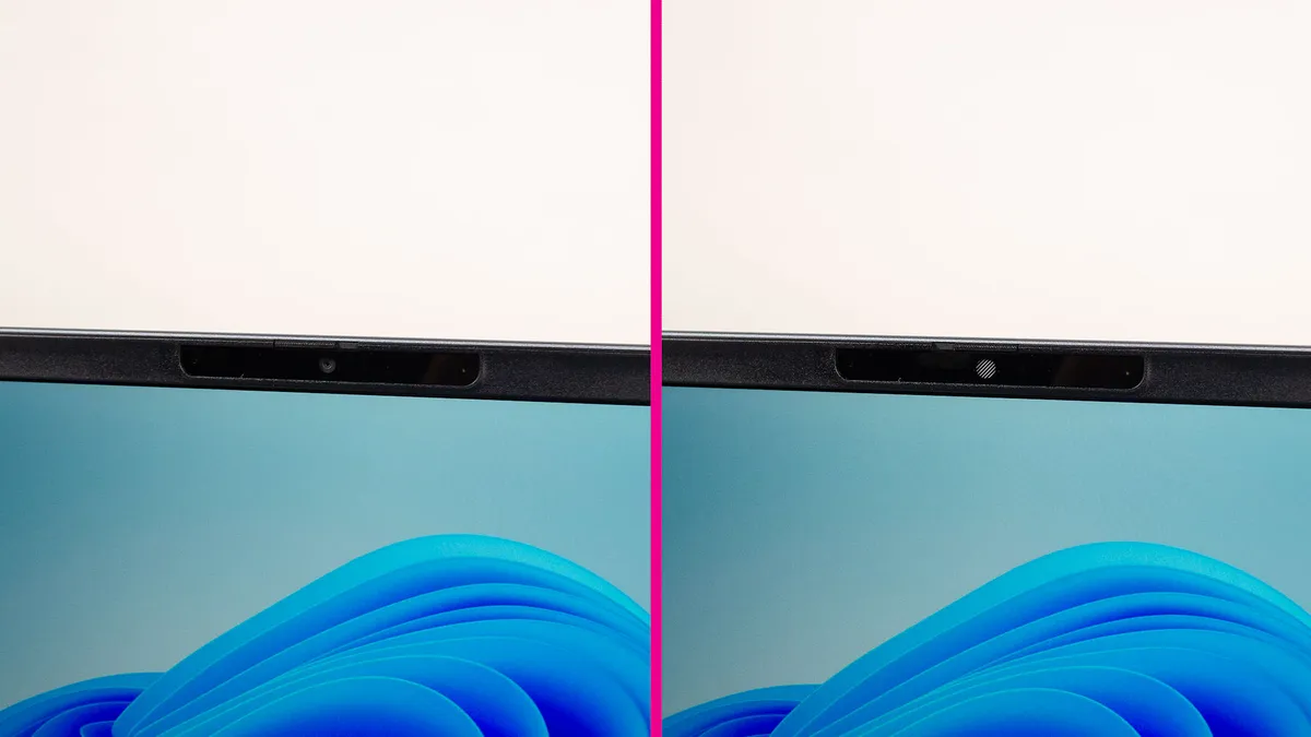 戴尔 16 Plus 网络摄像头带隐私快门和不带隐私快门两种情况下的并排视图